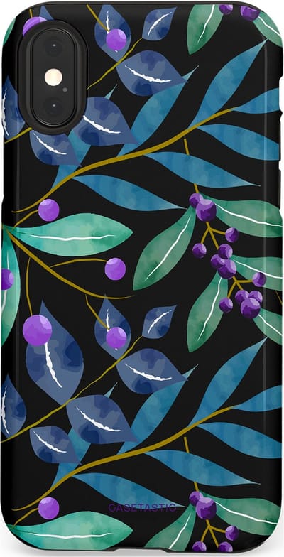 Casetastic hoesje geschikt voor Apple iPhone X / Apple iPhone XS - Dubbellaagse bescherming - Besjes fantasie - Fashion Case - Zwart Petrol Saliegroen