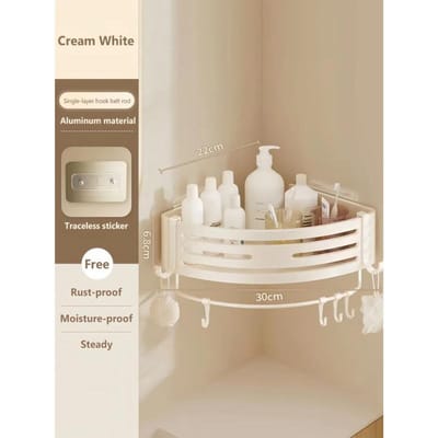 Badkamerplank Aluminiumlegering Shampoo Rek Wand Hoekplank Make-up Opbergorganizer Sticker Installatie Badkameraccessoires beige