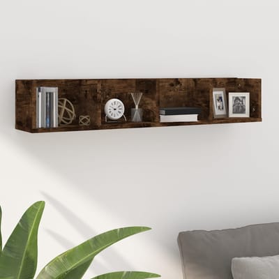 vidaXL - CD-wandschap - 100x18x18 - cm - bewerkt - hout - gerookt - eikenkleurig