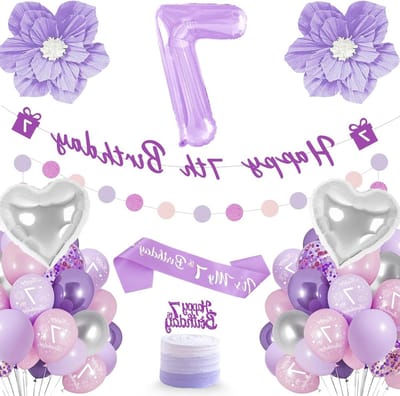 Verjaardag Decoratie 7 Jaar - Feestpakket Meisjes - Verjaardag Vieren - Paars Fantasy Thema - 1 Pak - Paars