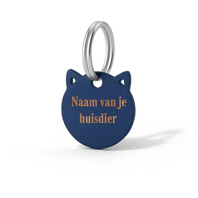Kattenpenning - Naamplaatje poes (2,8x2,8 cm) - Blauw - Laser gegraveerd - Gepersonaliseerd - Dierenpenning