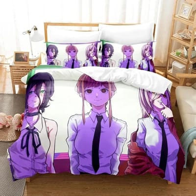 Anime Chainsaw Man Makima Beddengoed Set Jongens Meisjes Twin Queen Size Dekbedovertrek Kussensloop Bed Kinderen Volwassenen Huis Textiel EU Single 135x200cm