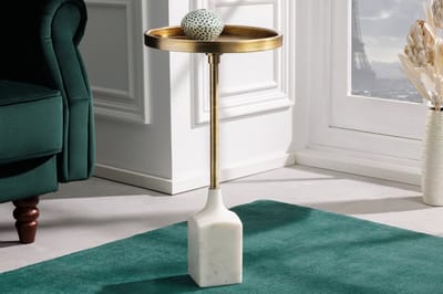 Design bijzettafel TRAYFUL 60cm antiek goud wit marmeren voet handgemaakt rond - 42721