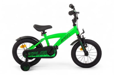 AMIGO Explorer Jongensfiets 14 Inch - Kinderfiets voor 3 tot 5 Jaar - 95-110 cm - Terugtraprem - Groen/Zwart