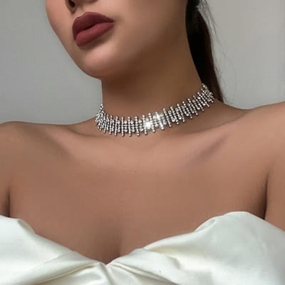 Strass Ketting Sprankelende Haak-en-Oog Sluiting Modieuze Bling Kraag Ketting voor Vrouwen Wit 5687 Eén Maat brown