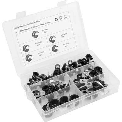 42 stuks R Type Pijpklem Assortiment Roestvrij Staal 5 Maten 1 4in 3 8in 1 2in 5 8in 5 16in gray