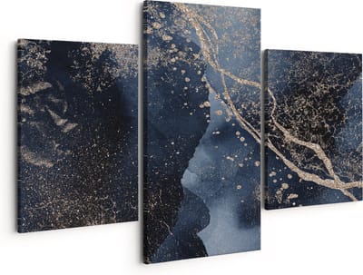 Artaza Canvas Schilderij Drieluik Abstracte Kunst - Zwarte Marmer met Gloed - 150x120 - Groot - Foto Op Canvas - Canvas Print