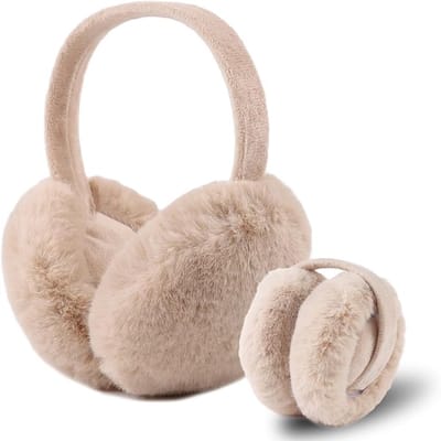 Famanu – Oorwarmers voor dames, warme oorbescherming, pluizige pluche afwerking, opvouwbaar