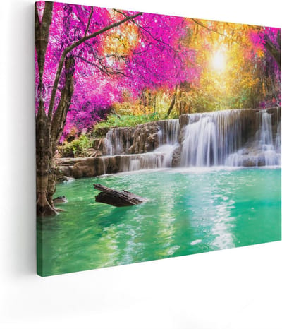 Artaza Canvas Schilderij Bos - 50x40 cm - Wanddecoratie Waterval - Muurdecoratie Landschap - Kamer Accessoires Natuur