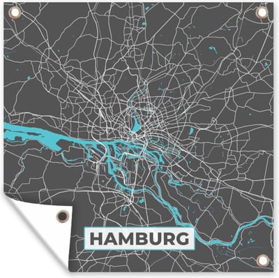 Tuin poster Stadskaart – Hamburg – Duitsland – Plattegrond – Kaart - 200x200 cm - Tuindoek