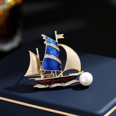 Hoge Kwaliteit Parel Zeilboot Broche Heren Sjaal Accessoires Pak Kleding Broches Feest Dames Corsage blue