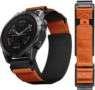 Stravo Tactisch Nylon Klittenband Bandje voor Garmin – QuickFit 22mm – Geschikt voor Fenix 5 / 5 Plus, Fenix 6 / 6 Pro, Fenix 7 (Pro / Sapphire / Solar), Fenix 8 (47mm), Fenix E & Epix (Pro) Gen 2 (47mm) - Garmin Horlogebandje – Oranje