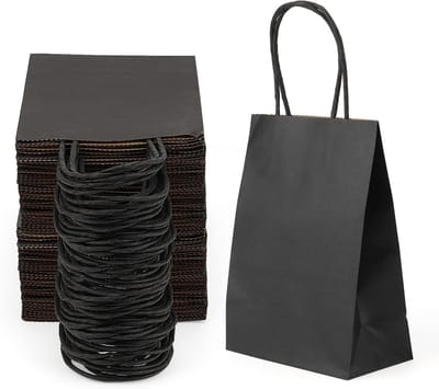 50 Stuks 15x8x21cm Zwarte Papieren Cadeautassen met Handvatten, Kraft Papieren Tassen voor Feestjes, Verpakking en Retailgebruik