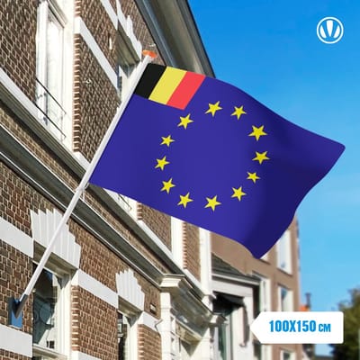Vlag Europese Unie met inzet Belgie 100x150cm