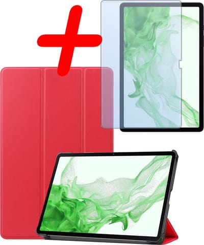 Hoesje Geschikt voor Samsung Galaxy Tab S9 Plus - Met Screenprotector - Trifold Bookcase - Hard Cover Case - Met Uitsparing Geschikt voor S Pen - Hardcover Book - Tablet Hoes - Rood