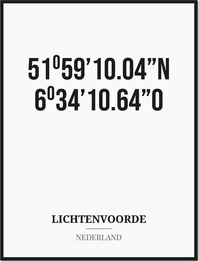 Poster/kaart LICHTENVOORDE met coördinaten