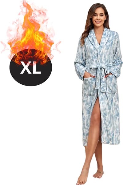 Bovista Badjas Dames - Fleece - Katoen - Badstof - Sauna - Hamam - Wafel - Bathrobe - Duster - Ochtendjas - Spa - Kimono - Lichtblauw XL