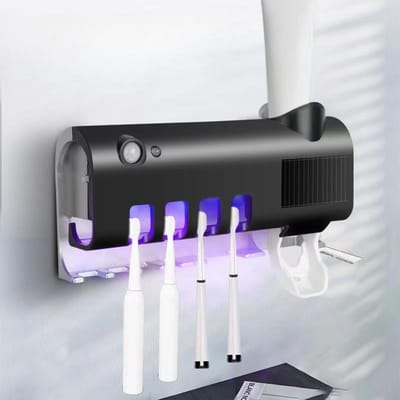 Tandenborstelontsmettingsmiddel, UV-tandenborstelontsmettingsmiddelhouder voor badkamer Wandgemonteerde tandenborstelhouder met sterilisatiefunctie Button model