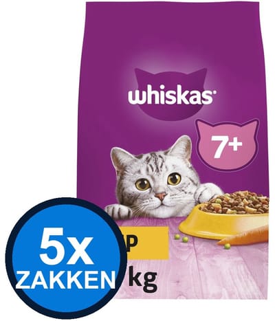5x Whiskas - 7+ Droog Senior Kip - Kattenvoer Droogvoer - 1.9 kg