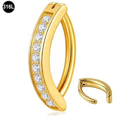 Clicker navelpiercing - steentjes - 316L Chirurgisch Staal – 1.6mm x 10 mm - Goud Kleurig