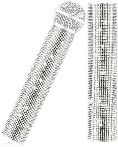 Microfoonhoes Glitter - Decoratieve Cover - Optredens Decoreren - Flexibel Universeel - 19 cm Lengte - Zilver