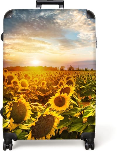 NoBoringSuitcases.com® - Koffer groot - Reiskoffer lichtgewicht - Bloemen - Natuur - Zonnebloem - Zonsondergang - Rolkoffer met 4 wielen - Grote trolley XL - 98 liter bagage