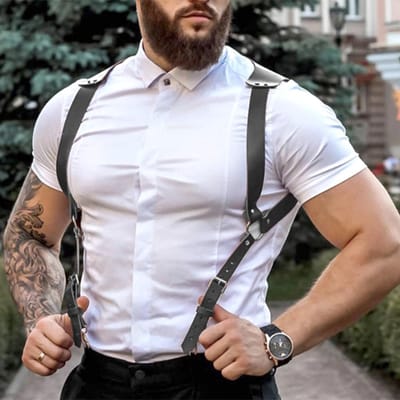 Heren Mode Studs Decoratie Gotische Punk Leer Harness Vest Met Studs Suspenders Riem Schouderband Kleding Accessoires white