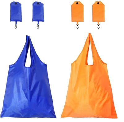 Vouwbare boodschappentas set van 4 - oranje en blauw - polyester - herbruikbaar voor boodschappen - ShopVlot