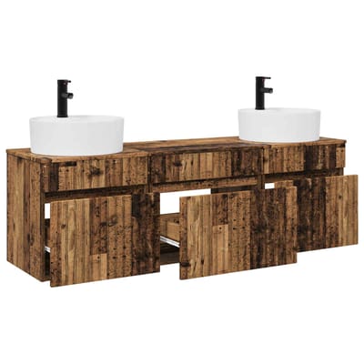 vidaXL - Badkamerkast - set - 3 - st - Oud - hout - 49 - x - 44,5 - x - 65 - cm - Bewerkt - hout