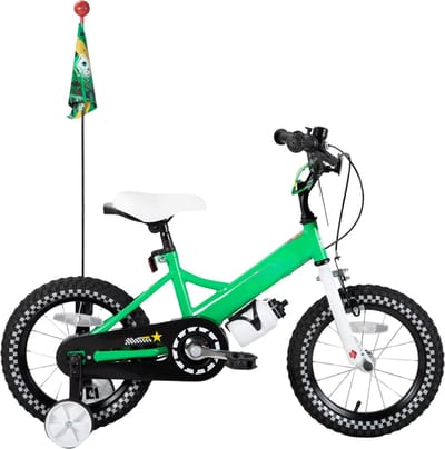 Kinderfiets – Voor jongens en meisjes – Met mand, bel, extra wielen en poppenzitje, leuk verjaardagscadeau – Groen, 30 cm