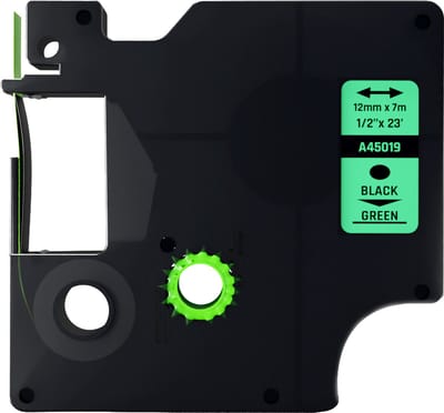 Dymo D1 compatible 45019 (S0720590) tape - Zwart op groen - 12 mm x 7 m
