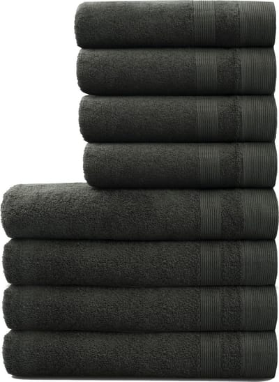 L&G - Badhandoeken Set - 8 delig - 4 Handdoeken 50x100 cm & 4 Badhanddoeken 70x140 cm - Badtextiel - 100% Katoen -Handdoeken Antraciet
