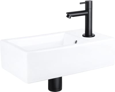 Differnz Force Fonteinset - Keramiek - Kraan recht mat zwart - 40 x 22 x 11.5 cm
