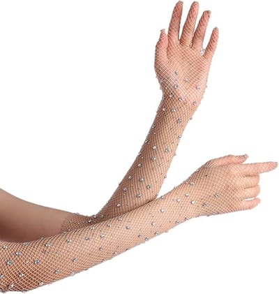 Lange visnethandschoenen - modieuze operahandschoenen - mesh - accessoire voor Halloween-feestkostuums - wit