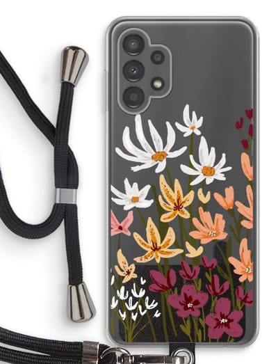 Case Company® - Hoesje met koord geschikt voor Samsung Galaxy A13 4G hoesje met Koord - Painted wildflowers - Telefoonhoesje met Zwart Koord - Bescherming aan alle Kanten en Over de Schermrand