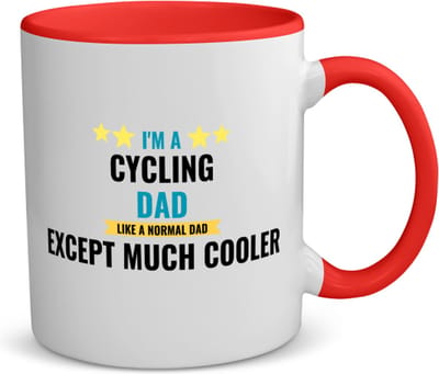 Akyol - i'm a cycling dad like a normal dad except much cooler koffiemok - theemok rood - Papa - vader die houdt van fietsen - vader cadeautjes - vaderdag - verjaardagscadeau - verjaardag - cadeau - geschenk - kado - vader artikelen - 350 ML inhoud