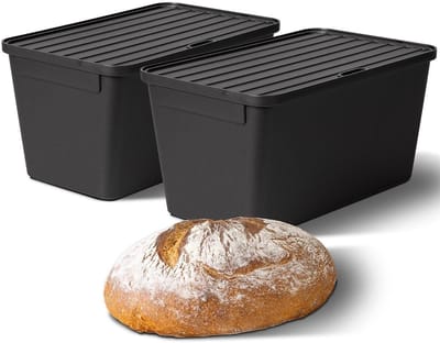Novaliv 2x broodtrommel kunststof met deksel 32x20x16,5cm blik voor brood broodtrommel kunststof opbergdoos broodjesdoos IDEAAL als gistingsdoos zuurdesemdeegkuip met deksel voor brooddeeg