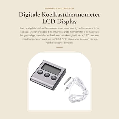 Dailygoods- Koelkastthermometer Digitaal - Nauwkeurig Temperatuurbereik - Temperatuur Koelkast/Vriezer - Hoog/Laag Alarm - Roestvrij Staal - Eenvoudig Afleesbaar - Thermometer