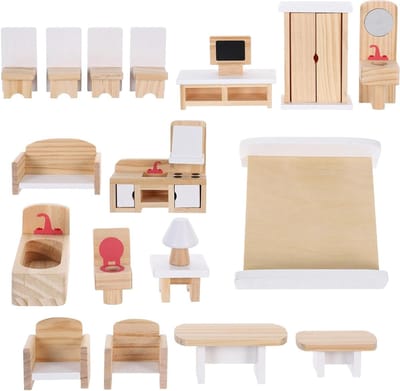 Houten Poppenhuis Meubels - Mini Tafel Stoel - Rollenspel Spelen - Realistische Details - 1:12 Schaal - Multicolour