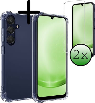 Hoesje Met Screenprotector - 2 Stuks - Geschikt voor Samsung Galaxy A25 - Sterk & Shockproof - Siliconen Case - Back Cover - Telefoon Hoes - Shock Proof - Transparant