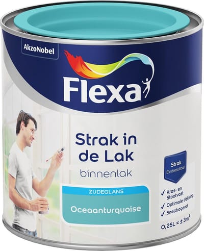 Flexa Strak in de Lak - Watergedragen - Zijdeglans - oceaanturquoise - 0,25 liter