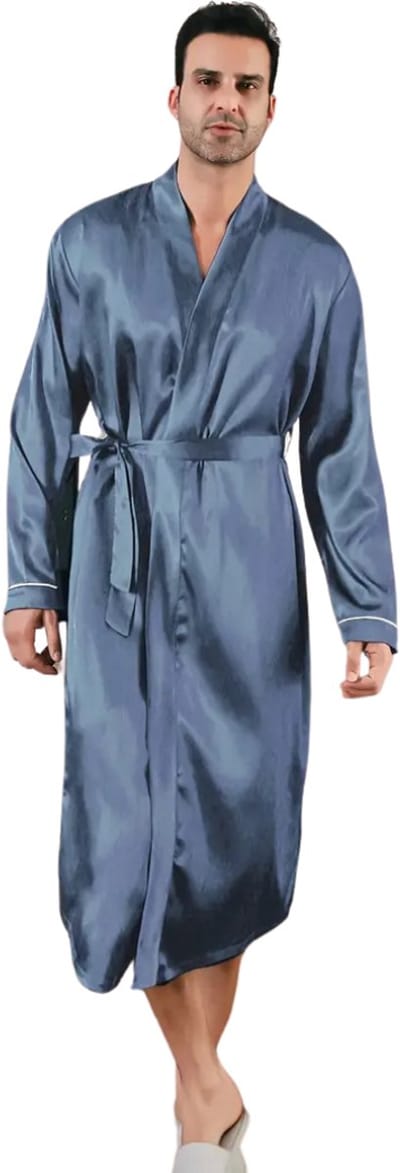 Livano Satijnen Badjas Heren - Kimono - Kamerjas - Satijn - Ochtendjas - Pyjama - Grijs - Maat M