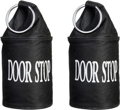 Deurstopper met ring van canvas -  functionele hoogte: 16cm - SET 2-Stuks gevuld met zand - zwart