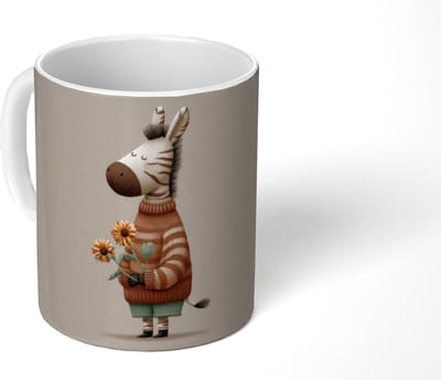 Mok - Koffiemok - Zebra - Zonnebloemen - Warm - Mokken - 350 ML - Beker - Koffiemokken - Theemok