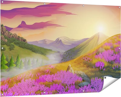 Gards Tuinposter Lavendel Bloemen in de Bergen - Abstract - 150x100 cm - Tuindoek - Tuindecoratie - Wanddecoratie buiten - Tuinschilderij