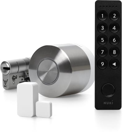 Nuki Ultra + keypad 2.0 +deursensor, inclusief SKG 3 sterren verstelbare cilinder : toegang met smartphone, vingerafdruk en pincode,