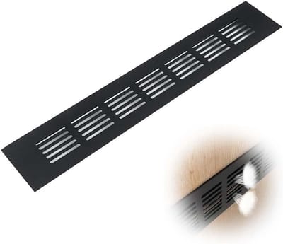 Rechthoekig Ventilatorrooster met Lamellen voor Kastventilatie - Zwart Aluminium