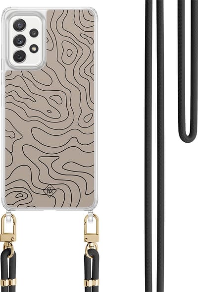 Casimoda® hoesje met koord - Geschikt voor Samsung A52(s) - Abstract Lines - Afneembaar koord - TPU/polycarbonaat - Bruin/beige