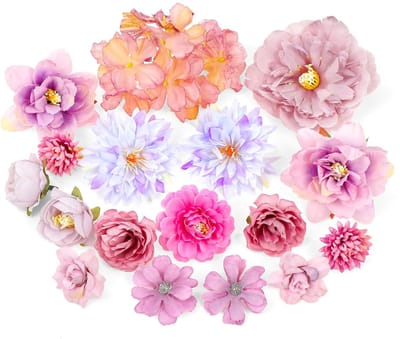 Dailygoods- Kunstbloemkoppen 17 stuks - Kunstbloemen voor decoratie - Kunstrozen/Pioenrozen - Waterlelie - Bruidsboeket - Herbruikbaar - Kunststof