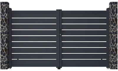 Vente-unique Draaihek van opengewerkt aluminium L305 x H180 cm antraciet - PRIMO